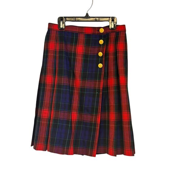Lord & Taylor Vintage Pleated Plaid Tartan Wool WRAP KILT SKIRT - Picture 1 of 6